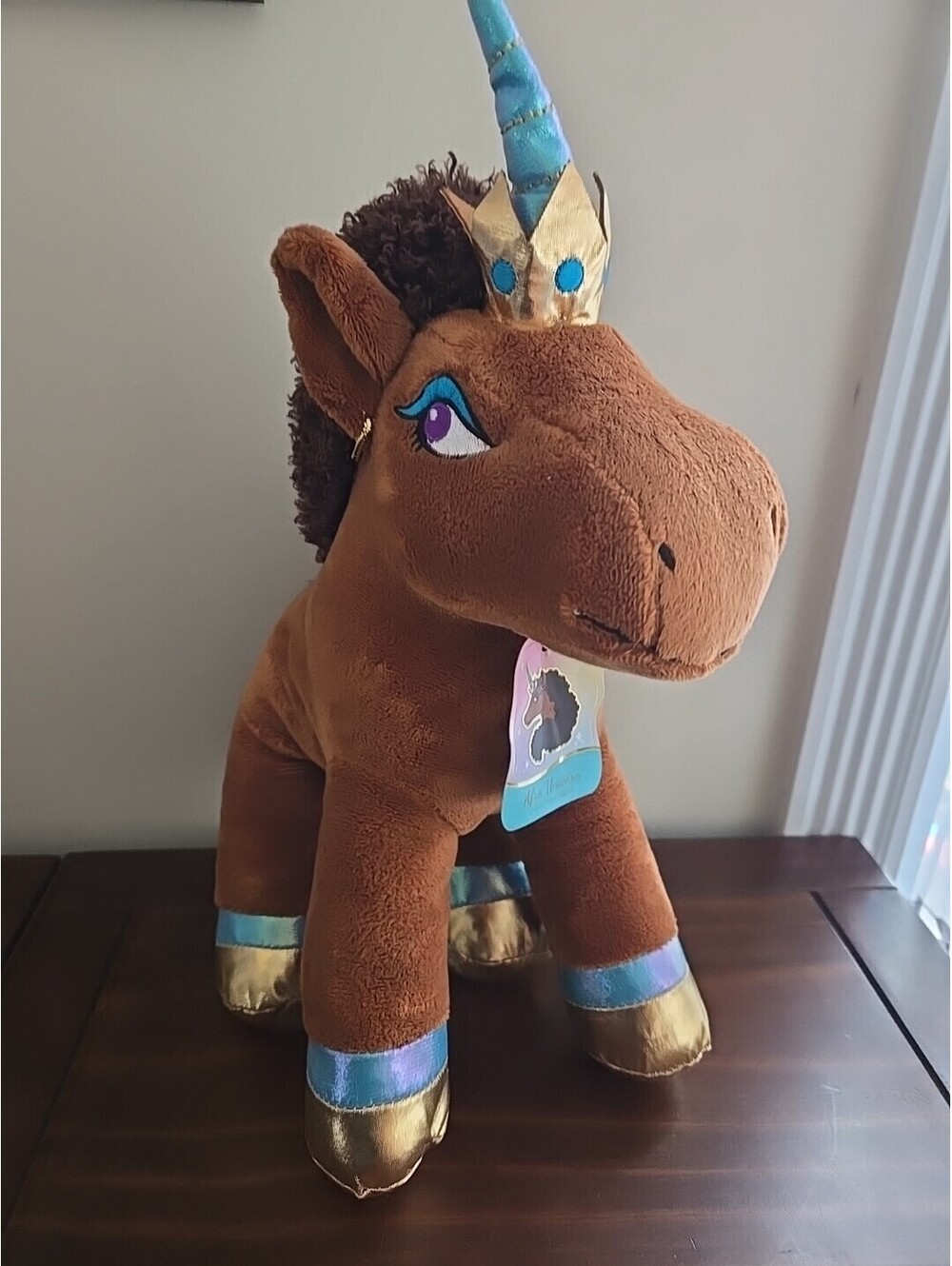 Dan Dee Afro Unicorn Brown Unicorn Plush 13" - New with Tag, Crown & Earrings